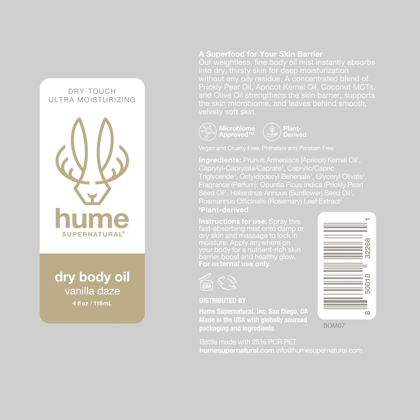 HUME SUPERNATURAL Dry Body Oil Spray - Ultra Hydrating Oil for Dry Skin, Light and Nourishing Body Oils for Women and Men, Long-Lasting Moisture Vanilla Daze, 1-Pack