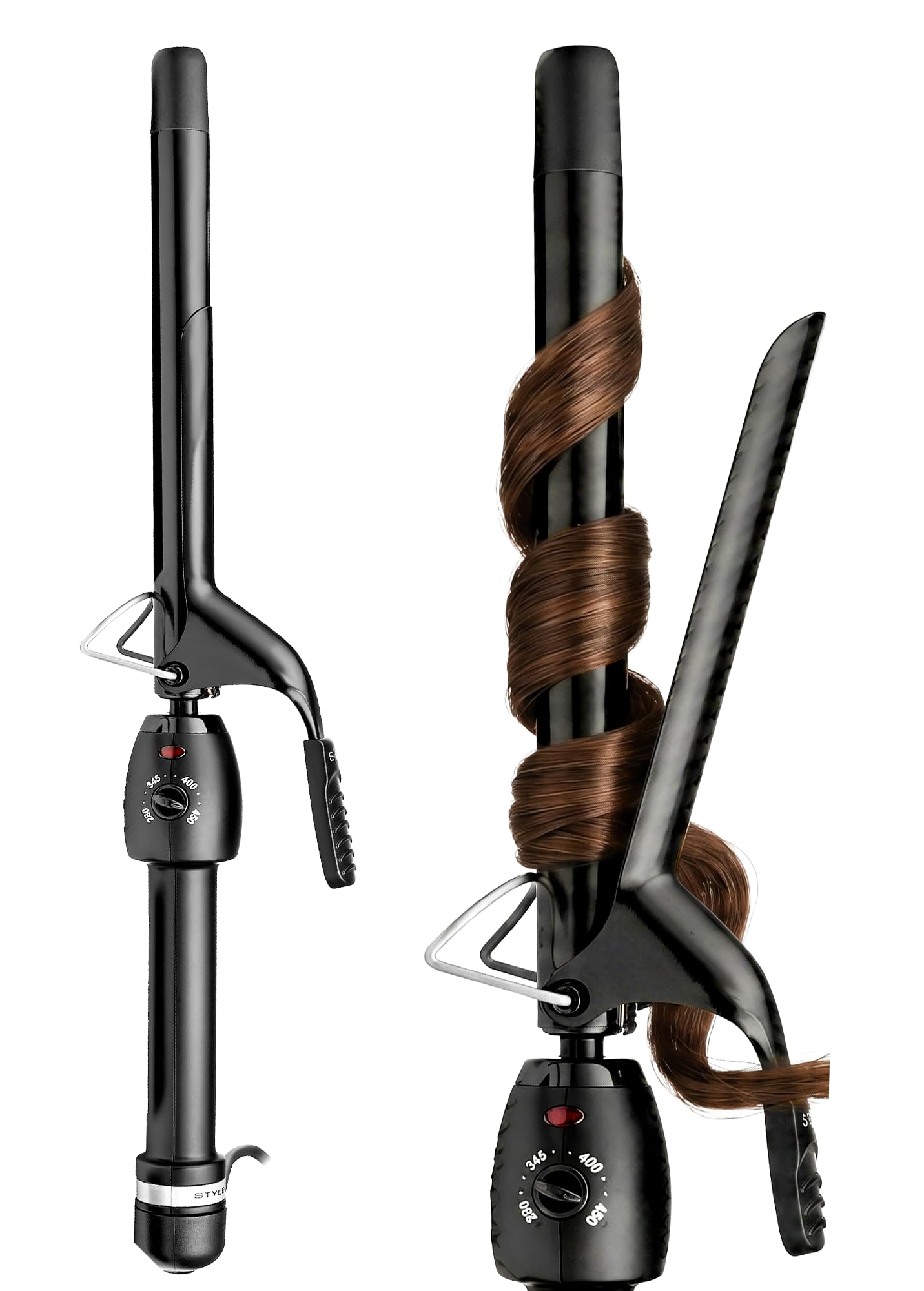 StyleCraft Stay-Temp Black Gold Ceramic 3/4” Long Barrel Curling Iron - 7" Extra-Long Barrel for Professional Styling, Infinite Temperature Control (280°F–450°F), Ideal for Long & Thick Hair