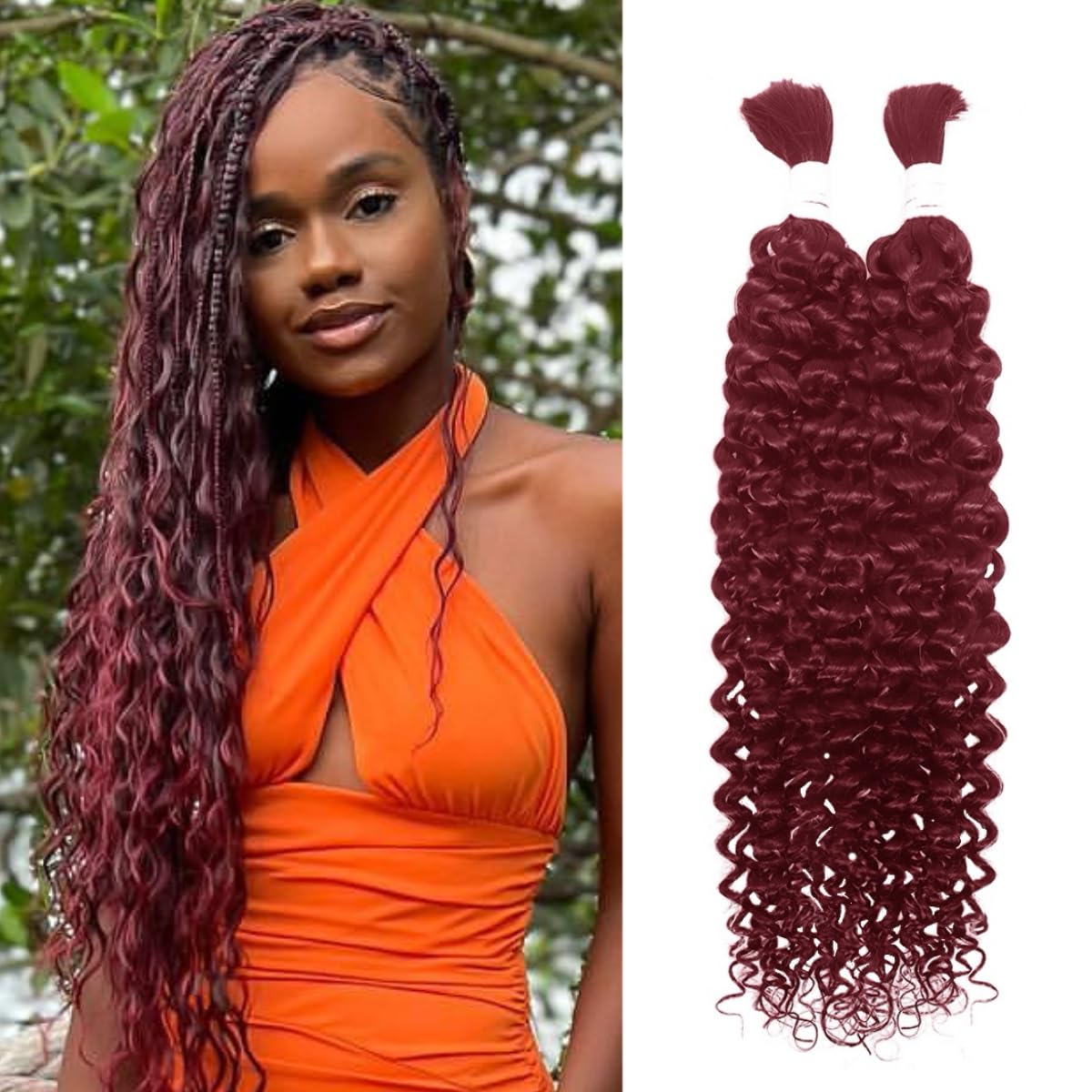 99J Human Braiding Hair Water Wave Bulk Human Hair for Braiding Bohemian Knotless 2 Bundles 100g 16inch No Weft 10A Brazilian Virgin Human Hair Extensions Curly Bulk Human Hair for Boho Braids