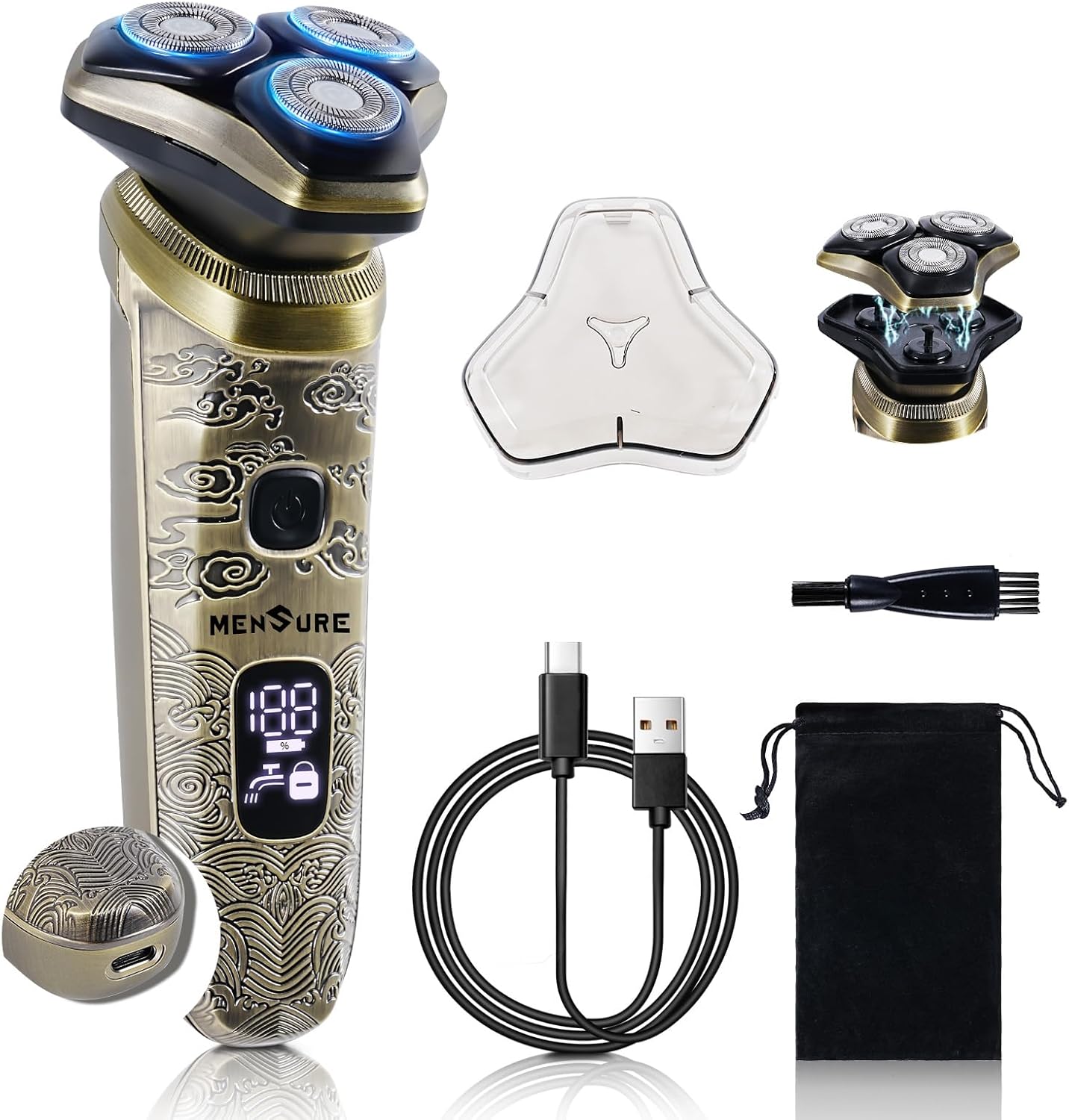 Electric Razor for Men - Rechargeable Cordless Shaver with Pop-Up Trimmer | IPX7 Waterproof, Gold
