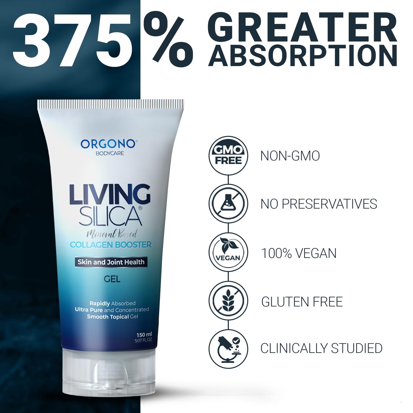 ORGONO LIVING SILICA Mineral-Based Collagen Booster Gel | Topical Use & Dermal Absorption | Clinically Proven | Supports Skin & Joint Health | Promotes Hydration & Collagen Regeneration | 150mL