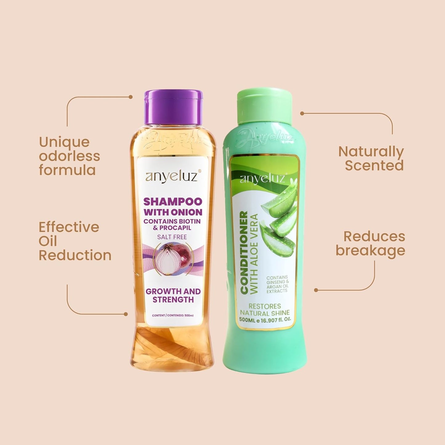 Onion Shampoo & Aloe Conditioner Set - Strengthen & Hydrate Hair with Onion Extract, Biotin & Argan Oil | Deep Cleansing, Moisturizing Formula
