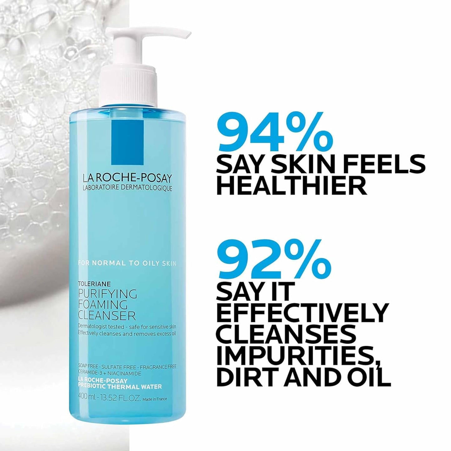 La Roche-Posay Toleriane Foaming Facial Cleanser - Oil-Free Face Wash with Niacinamide & Ceramides for Sensitive Skin | Gentle Pore Cleanser