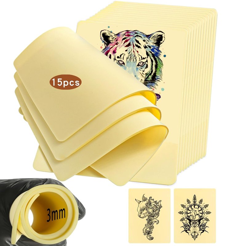 Tattoo Practice Skin - Realistic Double-Sided 3mm Blank Kit | 7.68x11.61 Inches (15 Pcs)