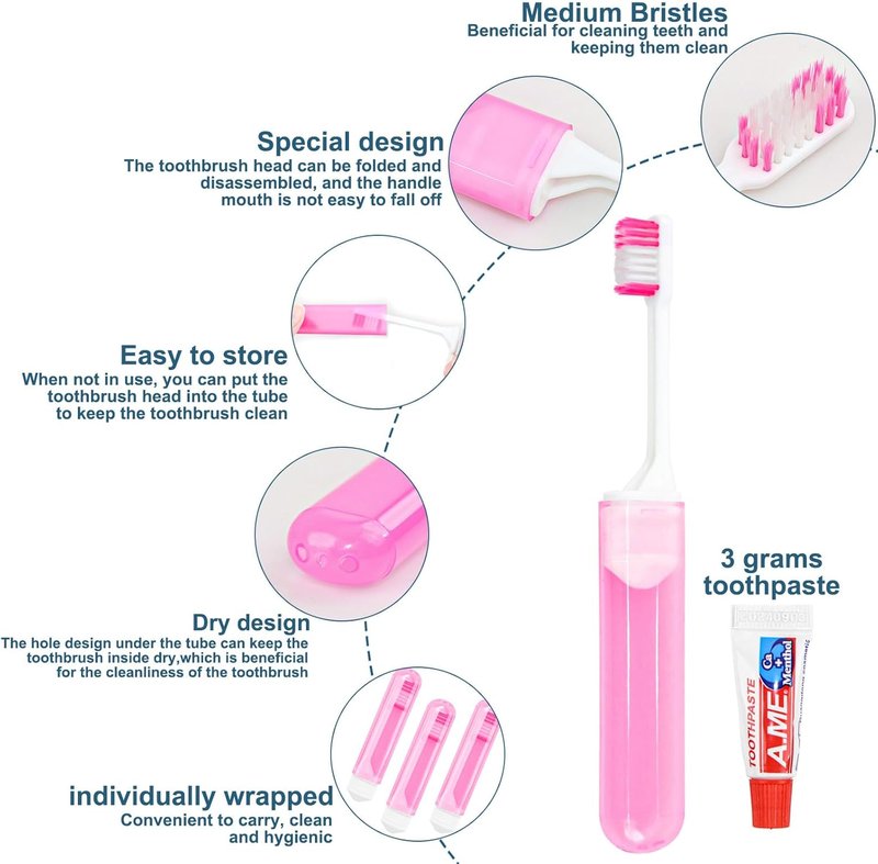 Traveling Toothbrush Set - Disposable Mini Toothbrushes with Cover | 50 Count for Camping & Hiking