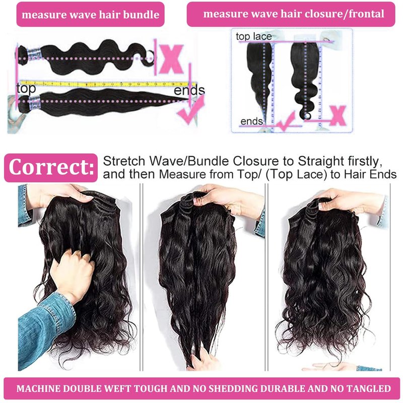 Human Hair Bundles Body Wave 12 14 16 Inch 100% Unprocessed Brazilian Body Wave 3 Bundles Human Hair Extensions for Women Quick Weave Natural Color