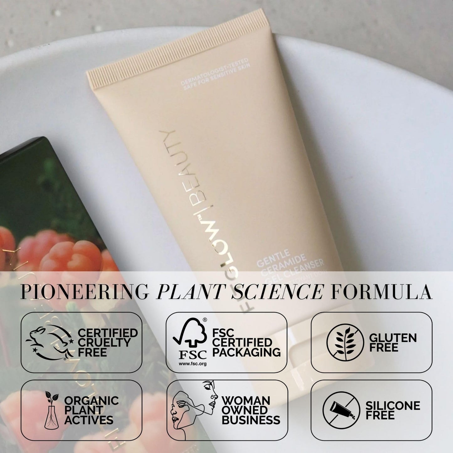 FITGLOW Beauty Gentle Ceramide Gel Cleanser | Vegan Face Wash for Sensitive, Dry & Redness-Prone Skin | Hydrating, Barrier-Protecting Makeup Remover | Fragrance-Free | 120ml