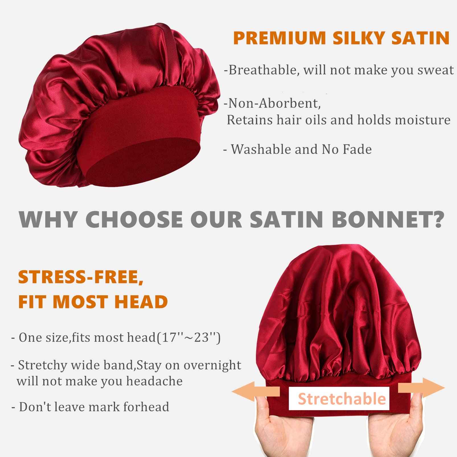 6 PCS Satin Hair Bonnet for Sleeping,Bonnets for Women,Silky Sleep Cap for Curly Hair for Men and Women