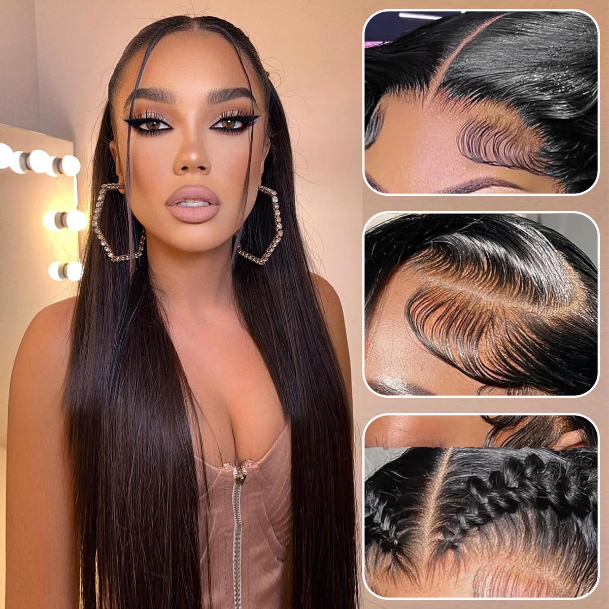 XCHJH 13x4 HD Lace Front Wig 30 Inch, Long Straight Black Synthetic Hair for Women, Glueless Pre Plucked with Baby Hair, Heat Resistant Fiber Wig for Daily Wear