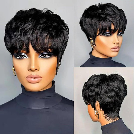 RUISENNA Short Pixie Wigs for Black Women Pixie Cut Wig Human Hair Black Color Lightweight Glueless Short Layered Pixie Wig Easy to Throw on and go Full Machine Made for Daily Use