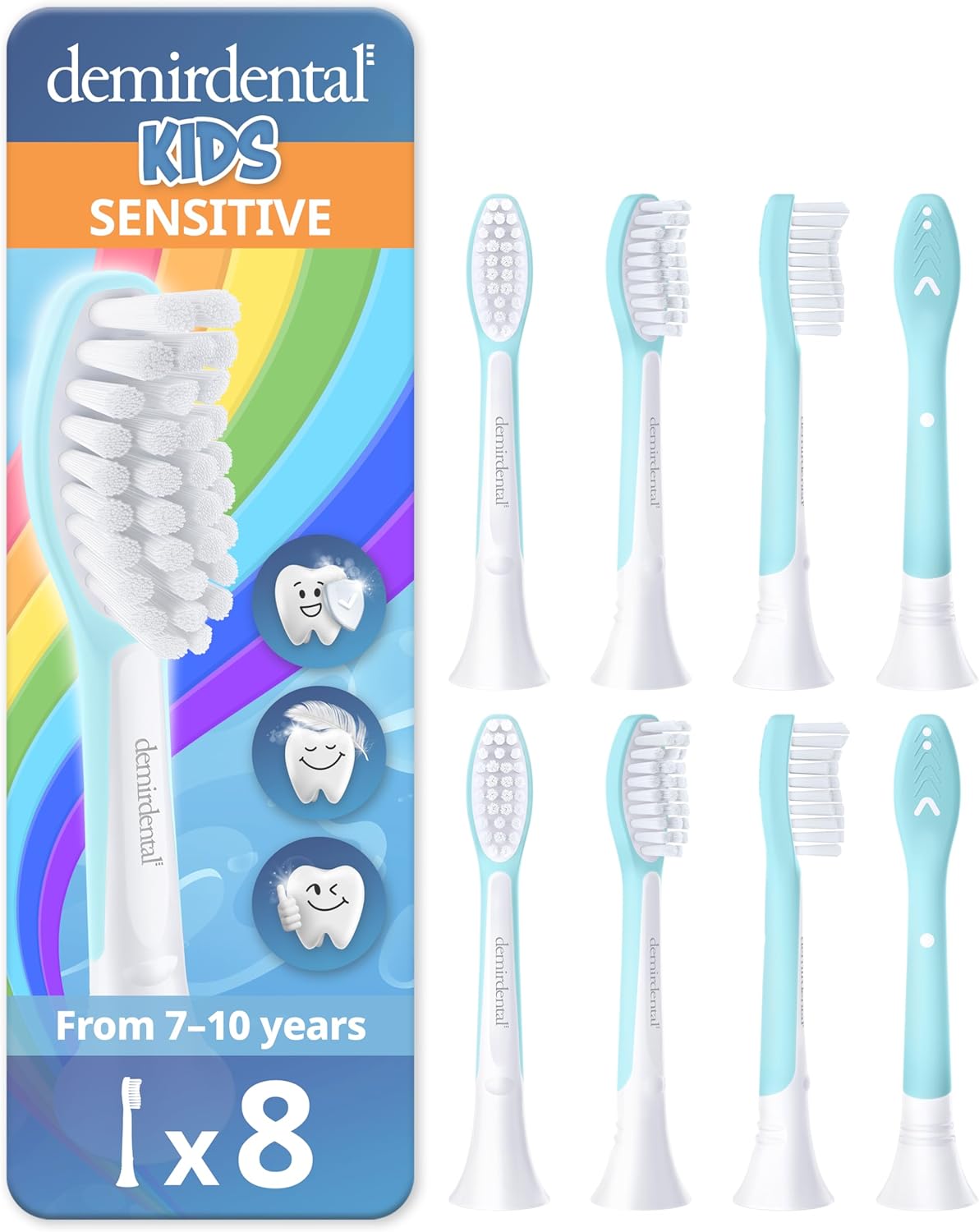 Kids Toothbrush Heads Compatible with Philips Sonicare - Sensitive Replacement Brush Heads for Ages 7-10 | Turquoise - 8 Pack