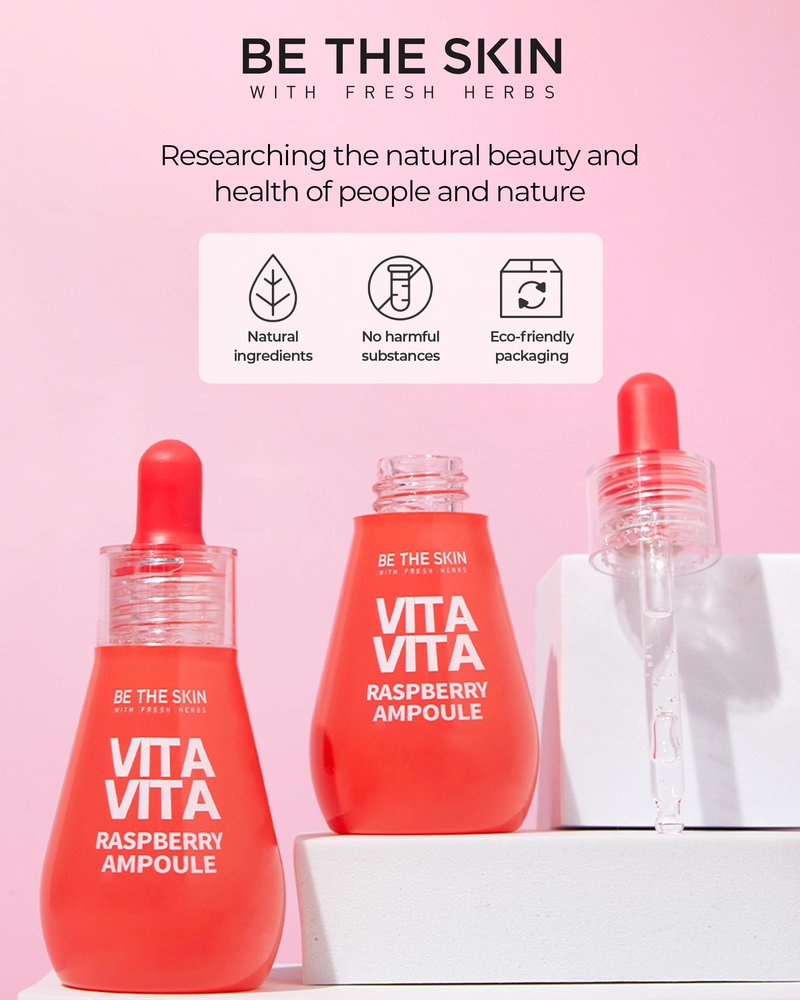 BE THE SKIN Vitavita Raspberry Serum - Anthocyanin + Vitamin BBCC & Niacinamide, 11 Peptides & 5-Type Hyaluronic Acid, Helps Visibly Glow & Even Skin Tone | Korean Ampoule 1.01 fl oz
