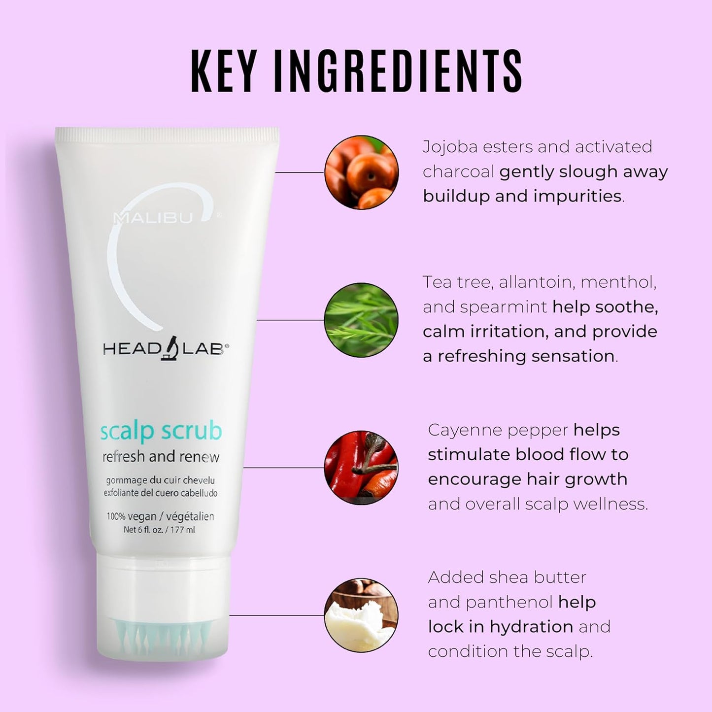 Malibu C Scalp Scrub - Gentle Exfoliating Hair Treatment with Activated Charcoal & Jojoba Esters | 6 oz Vegan Formula