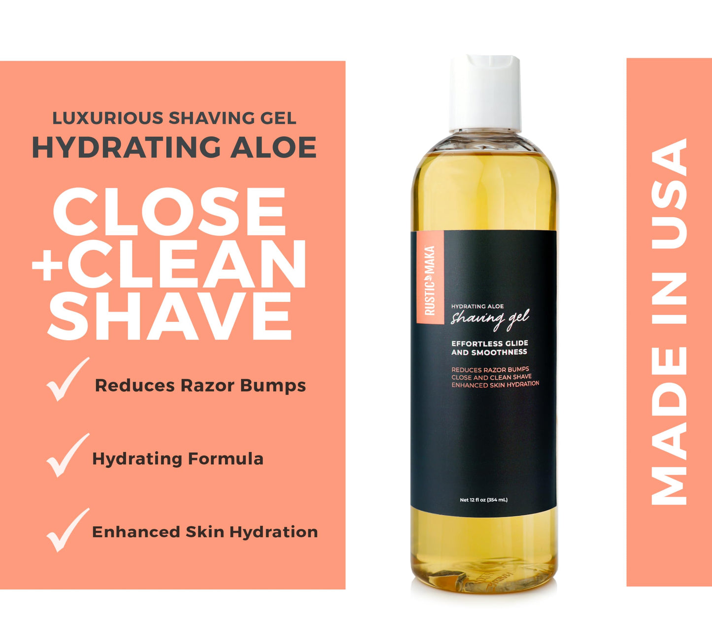 Rustic MAKA Shaving Gel for Women, Organic Aloe & Oils, Extra Sensitive Formula, Smooth Skin, Gel-to-Lather, Paraben-Free, Close and Clean Shave, Effortless Glide