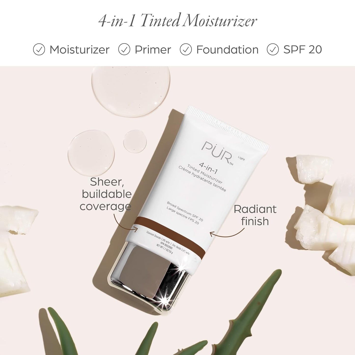 PÜR MINERALS Tinted Moisturizer SPF 20 - Hydrating 4-in-1 Skin Tint & Primer with Shea Butter | Espresso Color