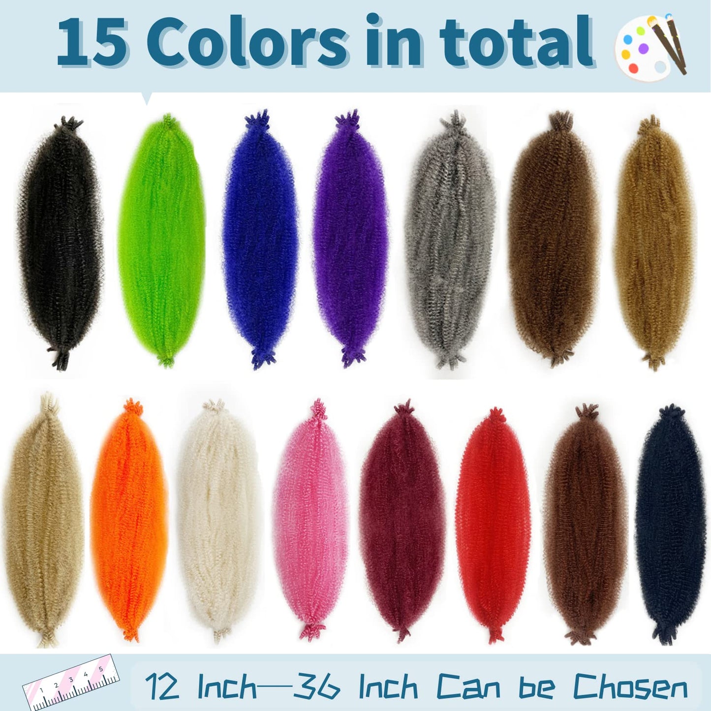 Springy Afro Twist Hair 36 Inch 8 Packs 1B Marley Hair Pre-fluffed Spring Twist Hair Twisted Up Kinky Twist Cuban Twist Crochet Hair Pre-separated Braiding Hair For Black Women (36inch, 1b, 8packs)