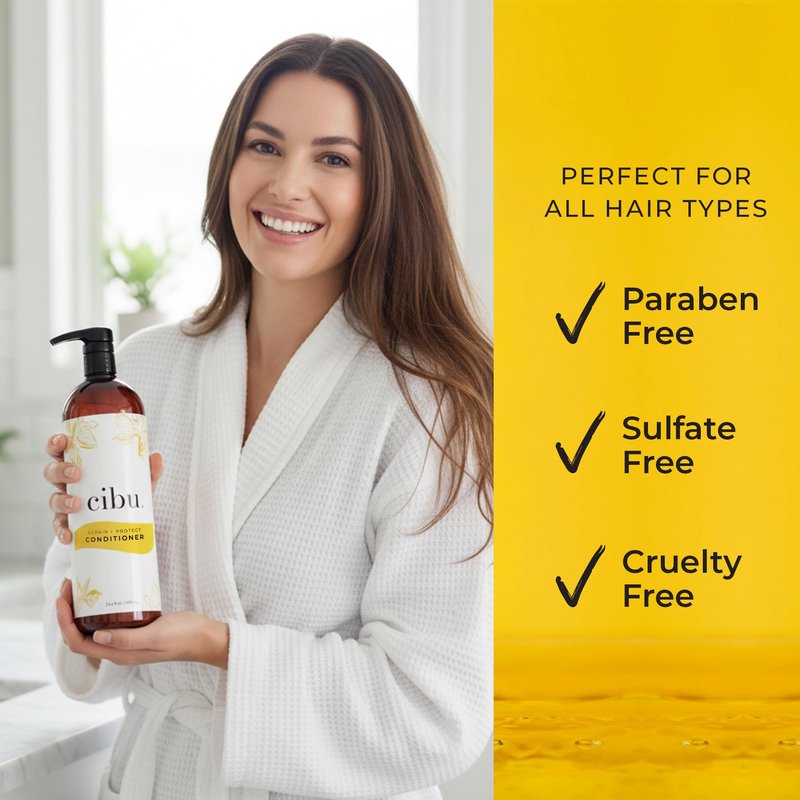 CIBU Repair + Protect Hair Conditioner for Damaged Dry Hair, 1 Liter - Protects from Breakage and Split Ends, Leaves Strands Smooth and Luxurious - Color Safe Repair Conditioner Gentle for Daily Use
