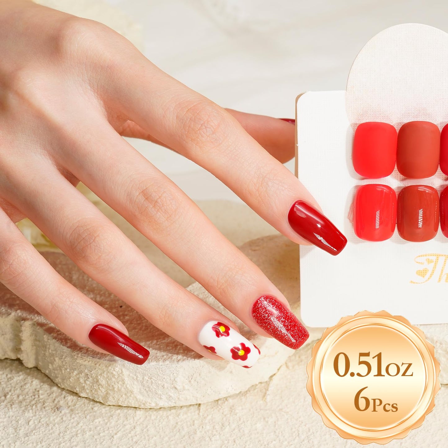 BUBU CANDY Solid Red series Gel Nail Polish Set, 15ml*6Pcs 0.5 Fl Oz ,Gift LED lights and Nail file, Tpo free Hema free,Gel Polish Kit for Salon Manicure and Nail Art DIY at Home Christmas Newyear