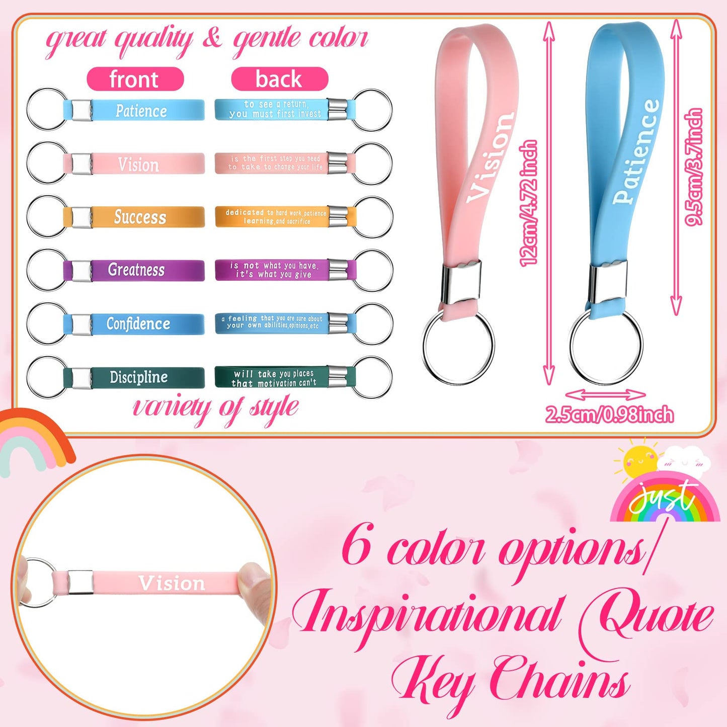 Pinkunn 68 Pcs Inspirational Gifts Bulk Inspirational Quote Key Chains Rainbow Canvas Cosmetic Bags with Zipper Motivational Stickers Button Badges Gifts for Teacher Birthday Graduation