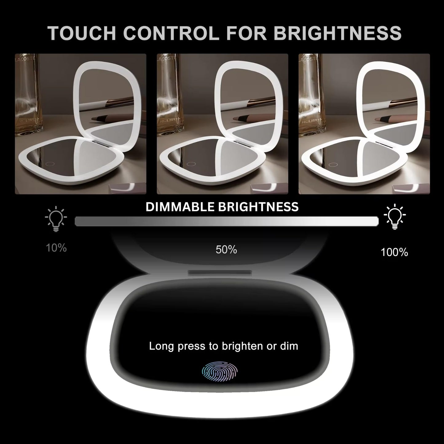 OPULUXE Makeup Bag Detachable LED Mirror With Stand 3 Adjustable Brightness 5x Zoom LED Travel Mirror Portable Cosmetics Case Brush Holder Organizer Adjustable Dividers Faux Leather Waterproof Gift