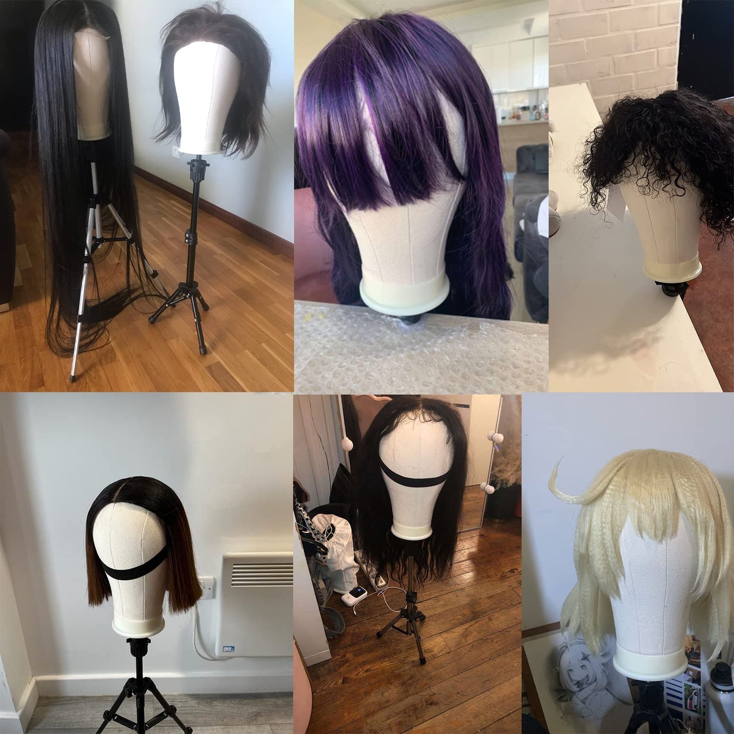 simnient 22 Inch Wig Head Mannequin Head for Wigs, Wig Stand with Head for Hair Styling Practice Display Wigs Making Tripod Stand with T Pins Set