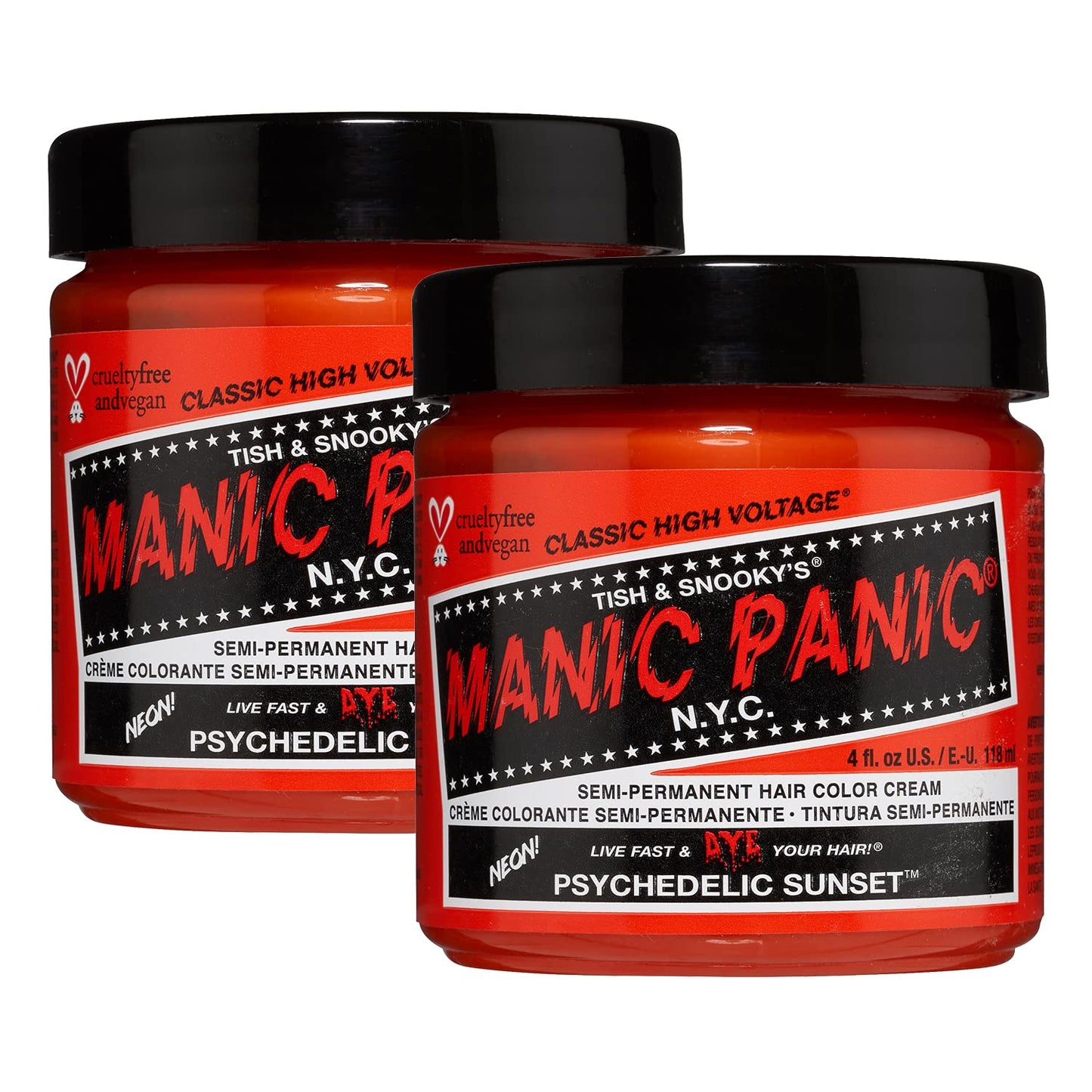 MANIC PANIC Classic Psychedelic Sunset Semi Permanent Hair Color - Neon Orange Hair Dye for Women & Men That Lasts 4-6 Weeks - Vegan, Ammonia & Cruelty-Free - Create & Mix Custom Shades (4oz / 2pk)