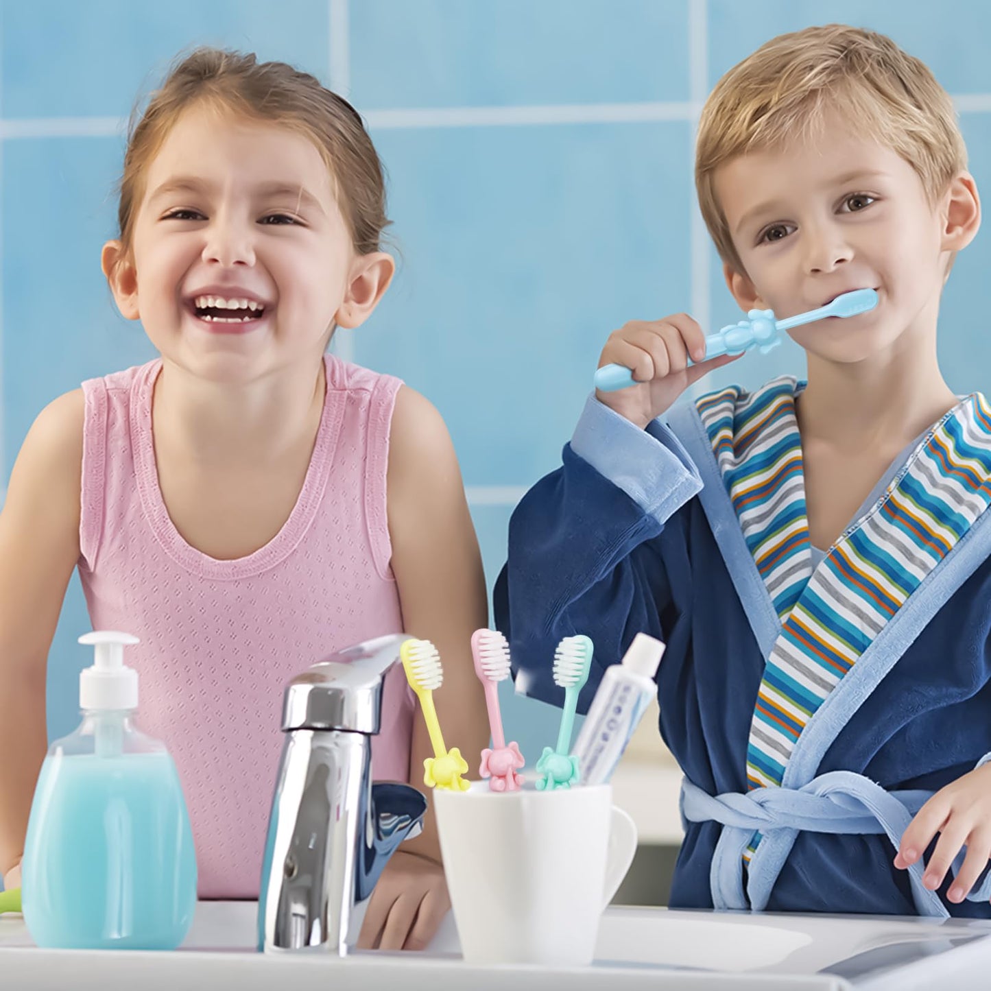 SLequipo 100 pcs Bulk Disposable Kid Toothbrushes Individually Wrapped, Toothbrushes Kids Toothbrush for Age 2+ Toddler Children Toothbrush Set Soft Bristles Boys Girls