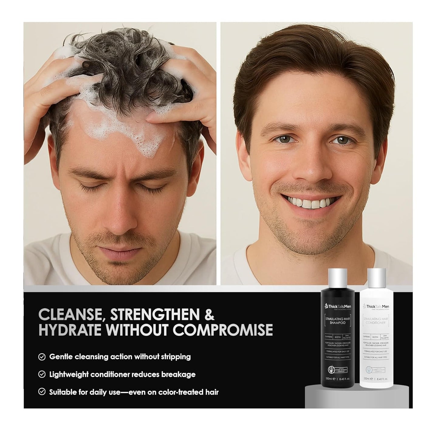 Men's Hair Growth Shampoo & Conditioner Set - Caffeine, Biotin & Saw Palmetto | Sulfate-Free, Vegan, 2-Piece System