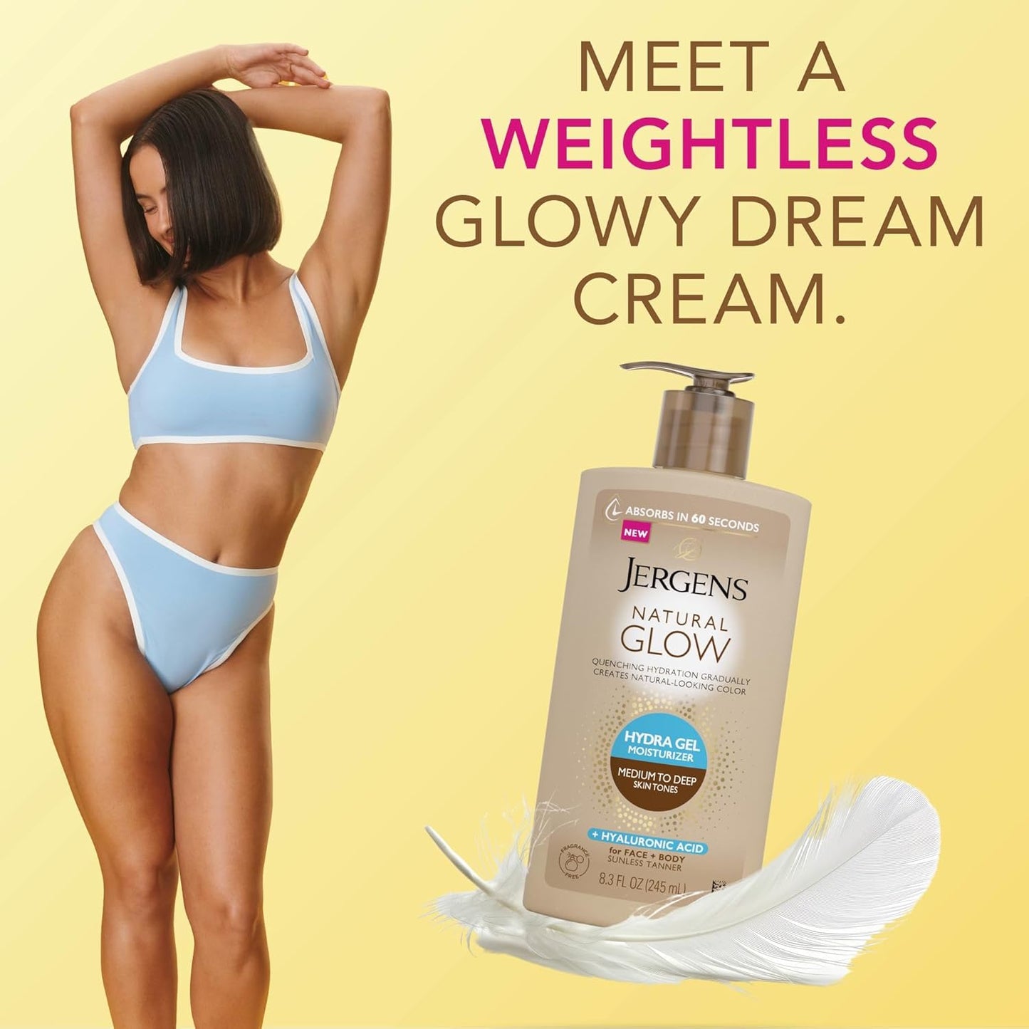 Jergens Natural Glow - Hyaluronic Acid Tanning Lotion | Fragrance-Free Hydrating Gel, 8.3 Fl Oz