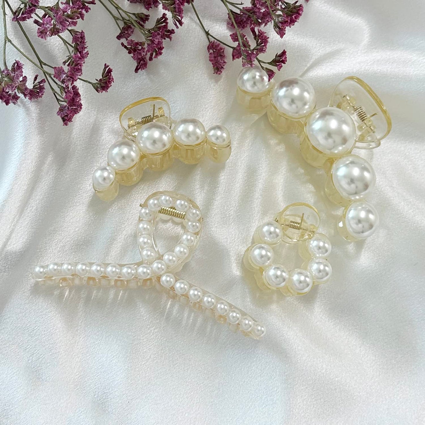 Mehayi 4 PCS Large Pearl Hair Claw Clips for Women Girls, Hair Barrette Clamps for Thick Thin Hair, Fashion Hair Accessories Headwear Styling Tools for Party Wedding