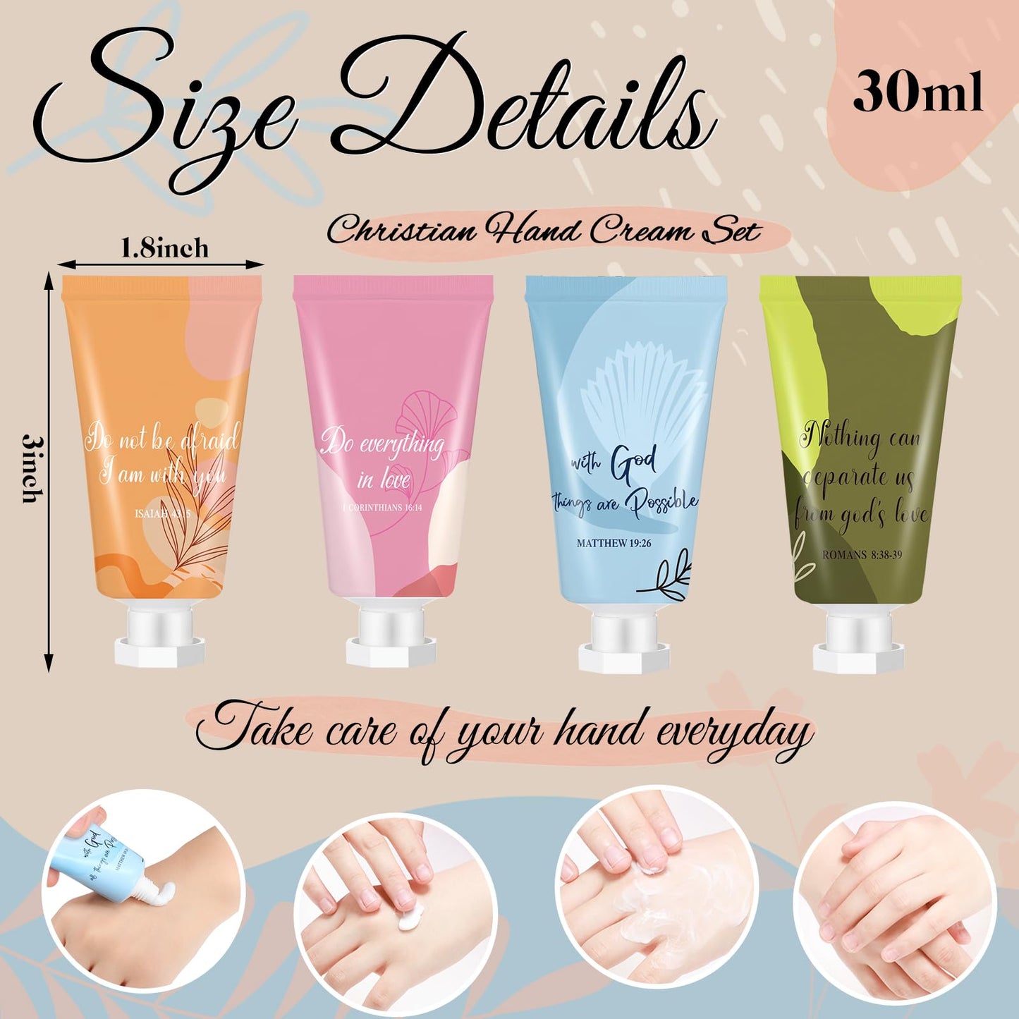 Sacubee 48 Pcs Christian Hand Lotion Bulk Gifts for Women Bible Verse Mini Scripture Travel Hand Cream Religious Gift for Teacher Student Church Member Prayers School Coworkers Birthday Wedding Favor