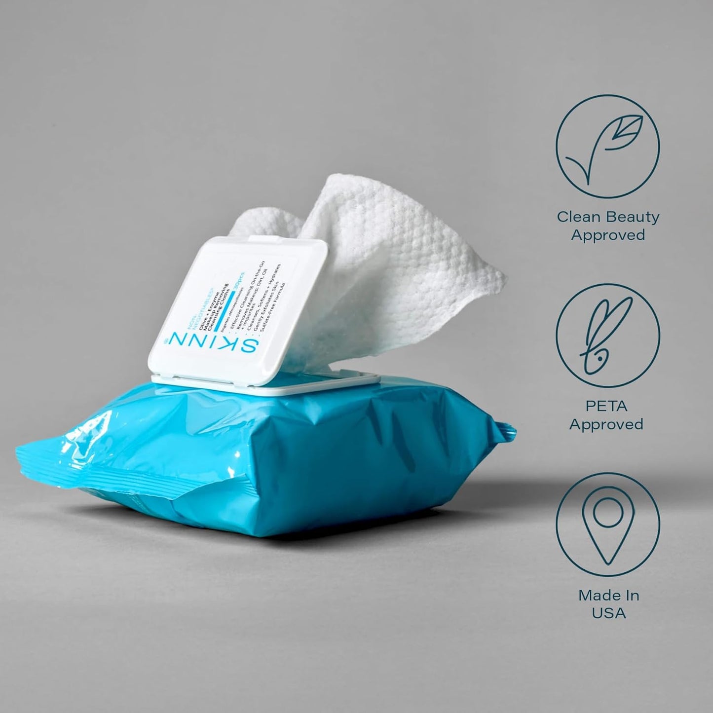 SKINN Facial Cleansing Wipes - Hydrating Makeup Remover for Waterproof Mascara | Gentle Exfoliating Towelettes