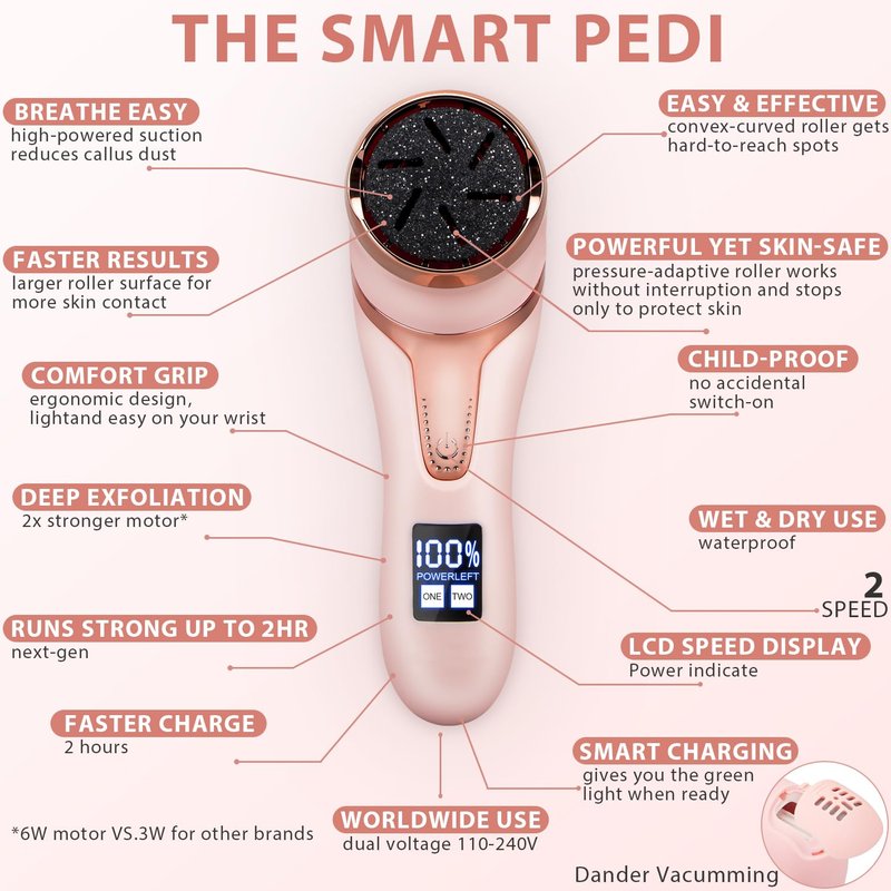 Electric Callus Remover for Feet (with Dander Vacuum Cleaner), Rechargeable Foot Callus Remover Pedicure Tools Foot File, Professional Foot Care Kit Deadskin Remover with 9Heads&2Speed,LCD Display