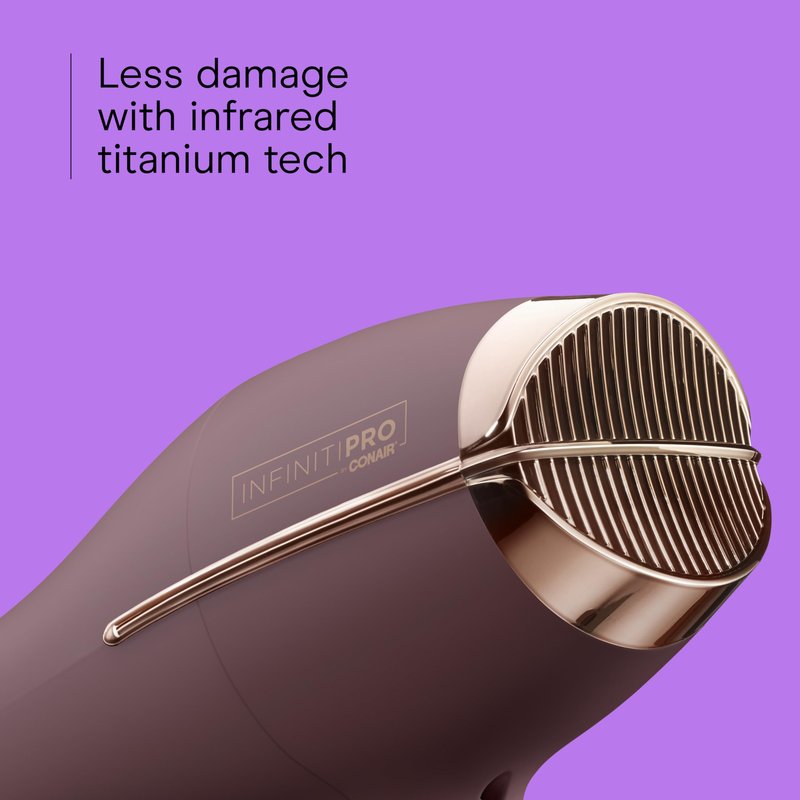 Infiniti PRO by CONAIR Hair Dryer, 1875W Blow Dryer with Diffuser and Concentrator Attachments, AC Motor with Ceramic Technology, 3 Heat & 2 Speed Settings, Plum