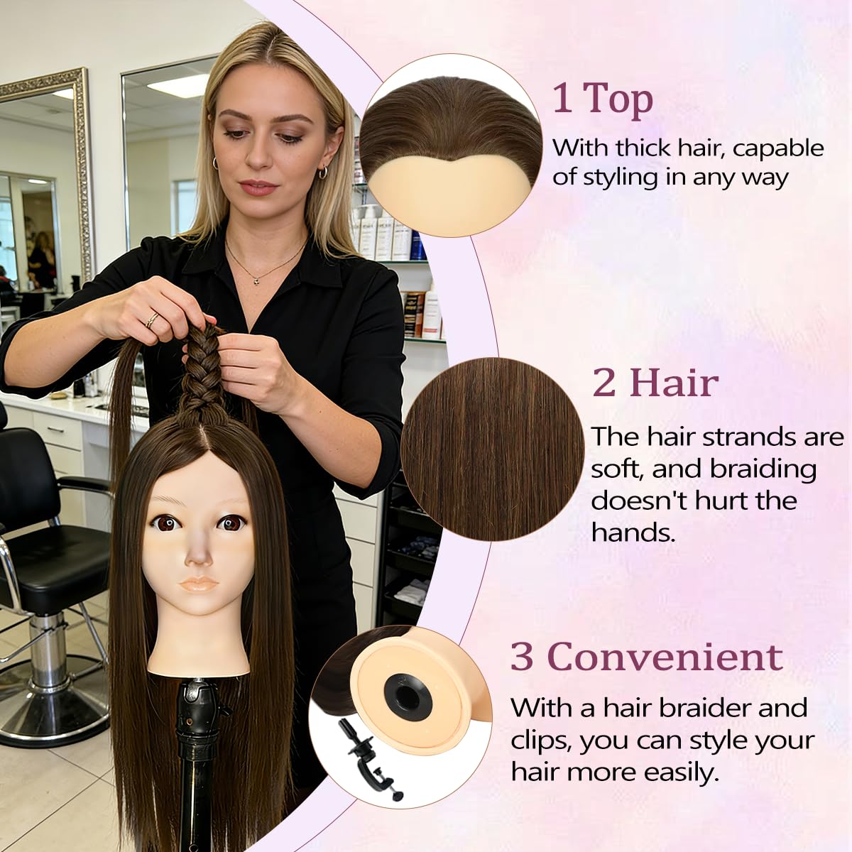 Mannequin Head with 80% Human Hair - Straight, 26"-28" Doll Head for Cosmetology & Hairdresser (A01-Black1)