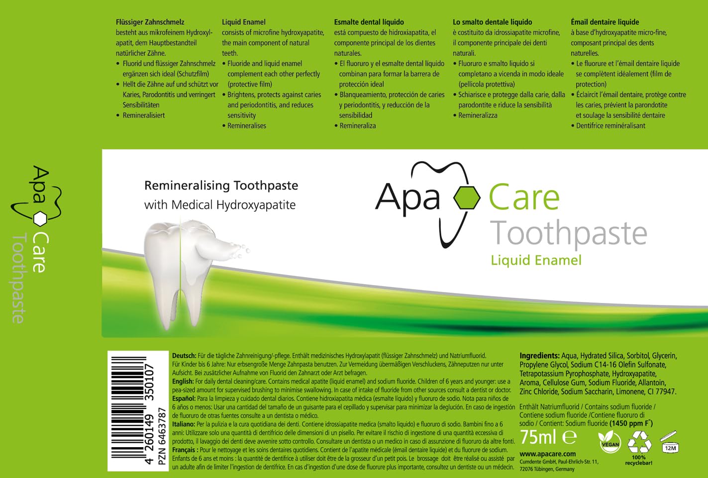Apacare Remineralizing Toothpaste 75ml, Pack of 3 (3X 75ml)