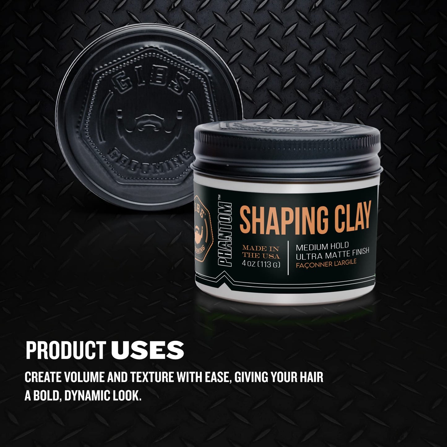 GIBS Grooming Phantom Shaping Clay (4 oz) Medium Hold, Ultra Matte Finish - Adds Volume & Texture, Absorbs Excess Oil - Fiddlehead, Fern, Clove & Sandalwood Fragrance - Hair Clay for Men - Made in USA