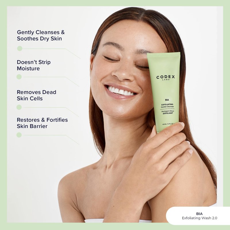 Codex Labs Bia Exfoliating Face Wash 2.0 - Gentle Facial Cleanser for Women, Dry & Sensitive Skin - Vegan Face Cleanser with Jojoba & Milk Thistle, All Skin Types, Cruelty-Free Skincare (3.4oz)