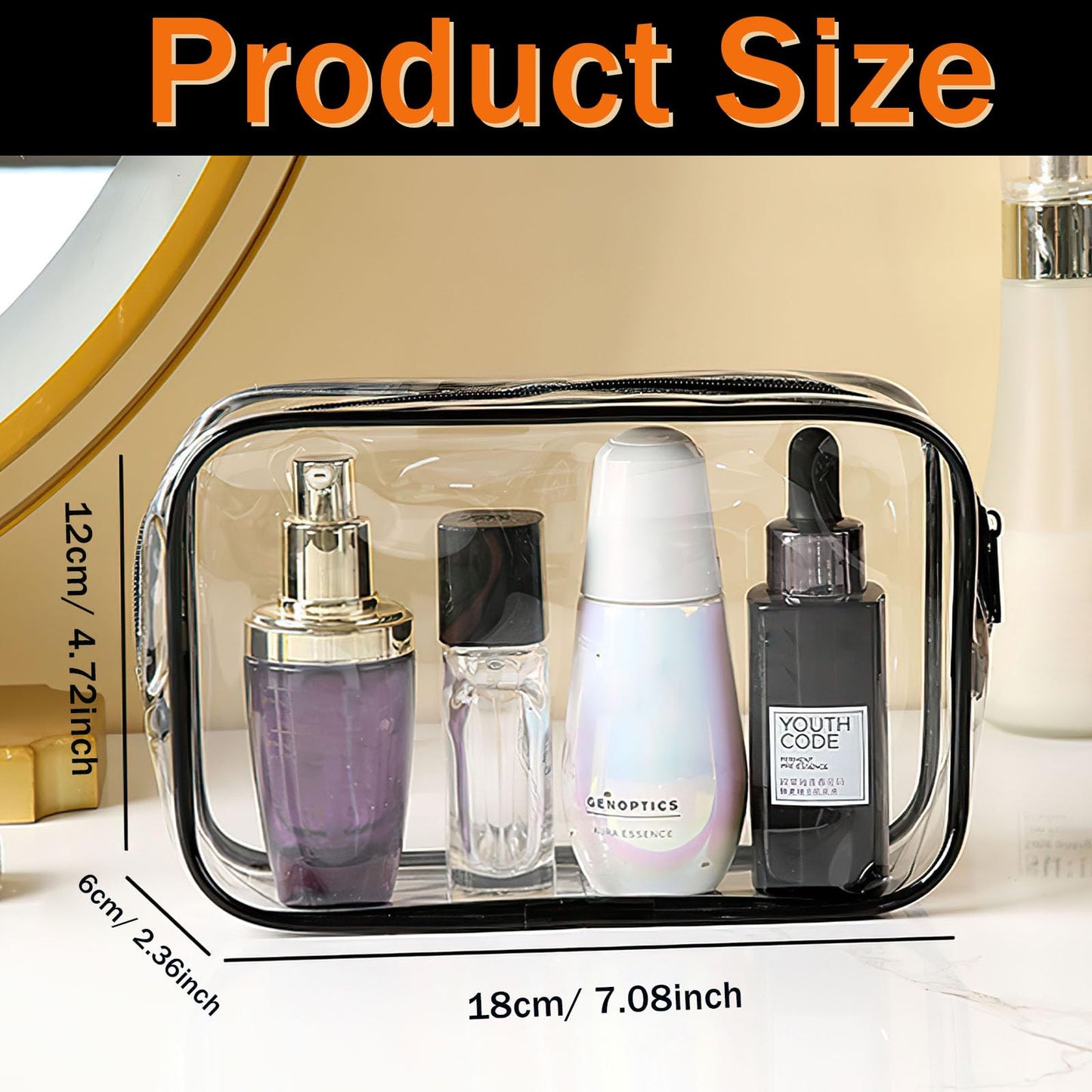 YOQIVEXU 12 Pieces Clear Makeup Bags, TSA Approved Toiletry Bag for Travel, PVC Transparent Cosmetic Pouch with Zipper, Waterproof Vinyl Plastic Organizer Case for Vacation Bathroom (Medium)