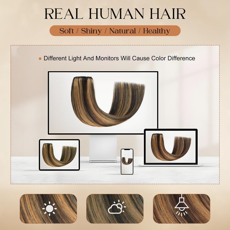 Clip in Hair Extensions Real Human Hair 16inch 8pcs 90g Seamless Balayage Dark Brown Hair Extensions Clip Ins Double Weft Dark Brown Highlight Chestnut Brown Invisible Straight Remy Human Hair