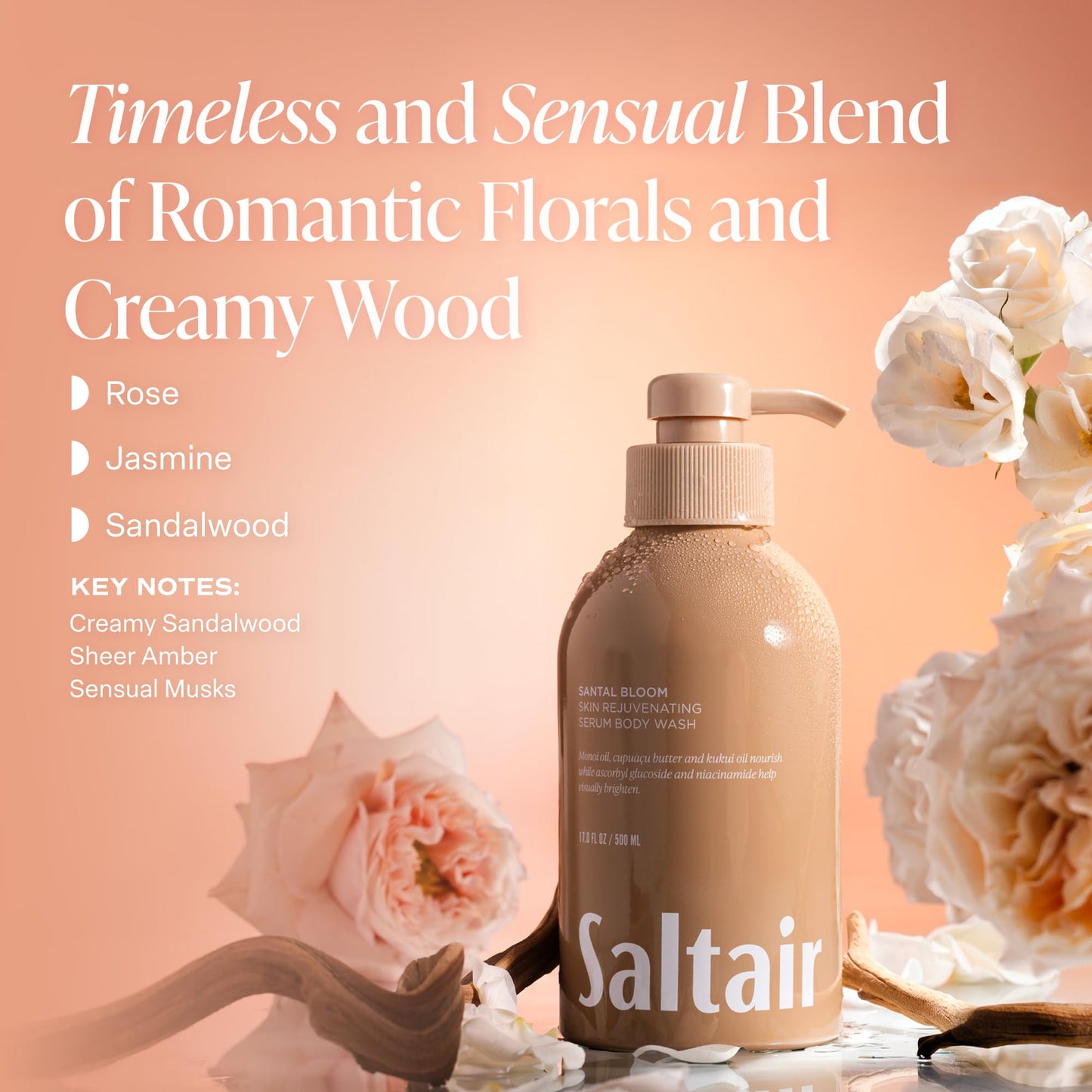 Saltair Body Wash 2-Pack – Santal Bloom – Moisturizing Body Wash with Monoi Oil and Cupuacu Butter – Scented Shower Gel for Women and Men – 2x 17oz – Vegan, Cruelty-Free, Paraben-Free