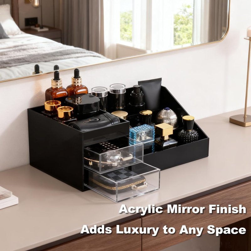 Acrylic Cologne & Watch Organizer for Men - Large Bathroom Vanity Storage & Dresser Caddy with Drawers