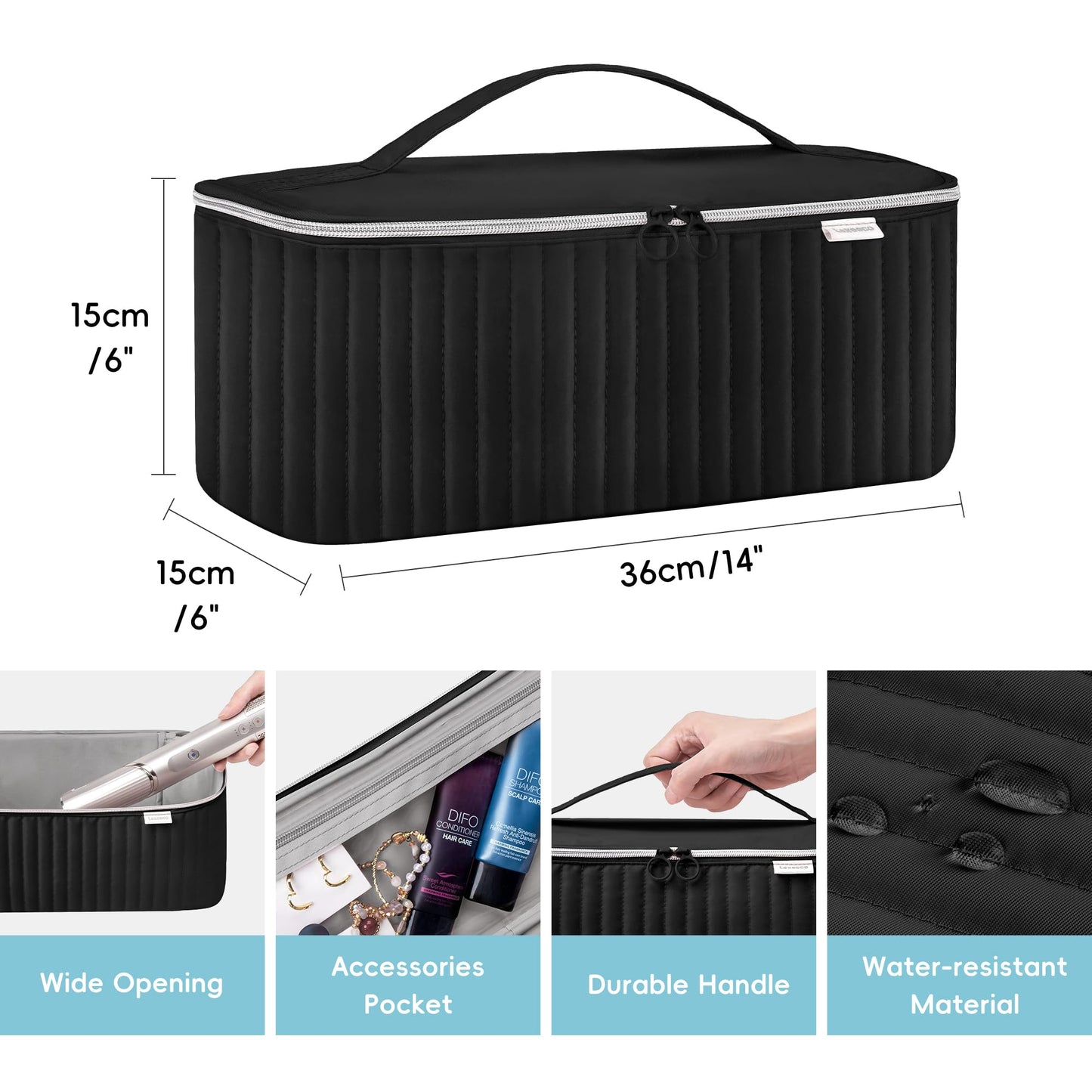 Lexeeco Travel Carrying Case for Hair Dryer Shark Flexstyle Dyson Airwrap Brush Hair Accessories Tools Storage Bag for Revlon Hairdryer Styler Organizer (Black)