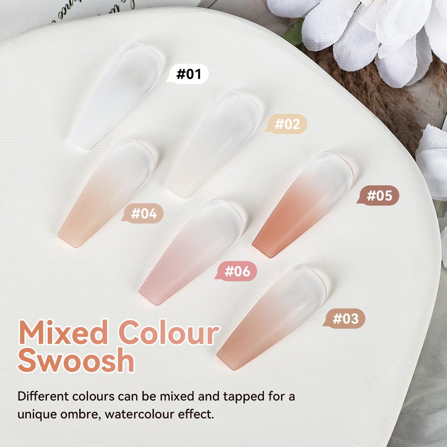 JODSONE 6 PCS Cushion Patting Gel Polish Kit Vibrant Colour with 50 Pcs Sponges and Grabbing Pen for French Ombre Blush Blend Nail Art Home & Salon Use