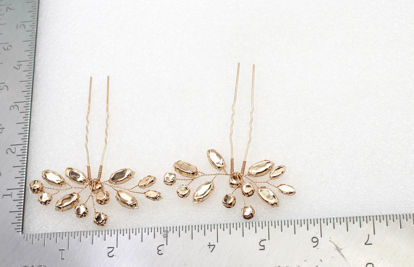 Faship Champagne Rhinestone Crystal Floral Hair Pins Accessories 2 Pcs