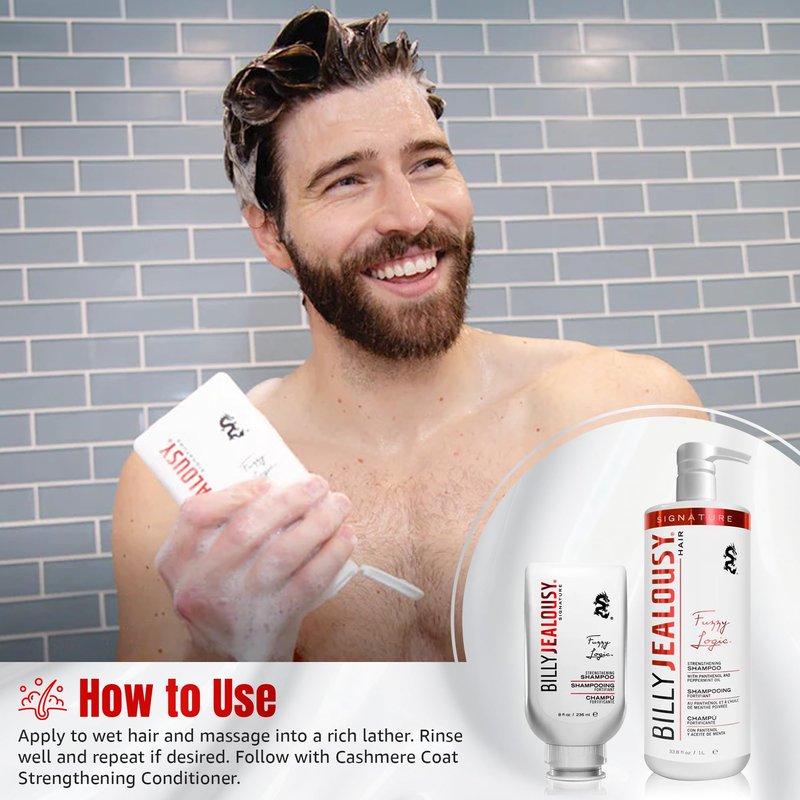 Billy Jealousy Fuzzy Logic Strengthening Mens Shampoo, Adds Volume, Prevents Hair Loss, Promotes Circulation & Healthy Growth, Peppermint Scent, 8 Fl Oz