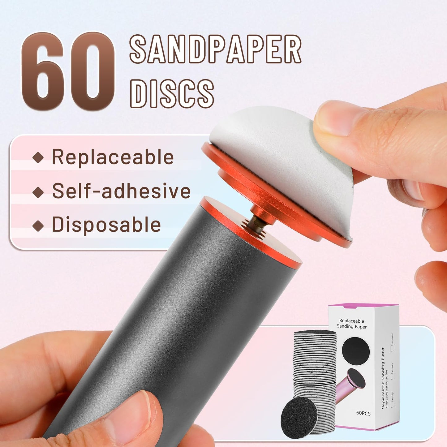 Dermawave Electric Foot File Callus Remover for Feet, Professional Electric Foot Sander Filer Grinder with 60 Sandpaper Discs for Men & Women, Pedicure Tool for Corn Dead Skin Cracked Heel
