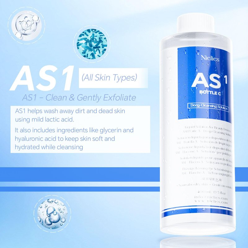 Nielies AS1 Hydro facial Serum 3 x 400ml – Skin Aqua Peeling Solution for Hydro Facial Solution, Hydrogen Oxygen Facial Machine, Hydrodermabrasion & Microdermabrasion Machine (400ml X 3, AS 1)