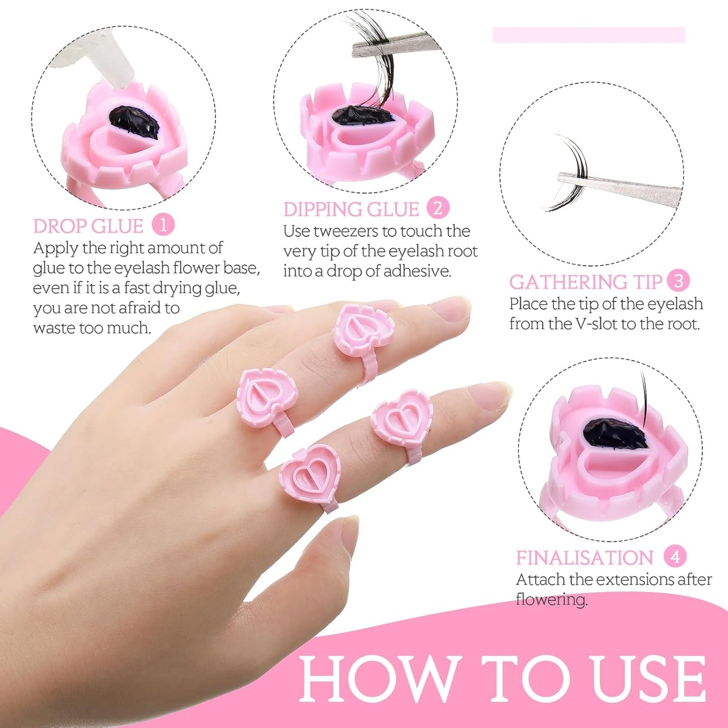 Eyelash Extension Supplies Kit - 3000 Pcs Disposable Heart-Shaped Glue Rings, Brushes & Swabs | Pink