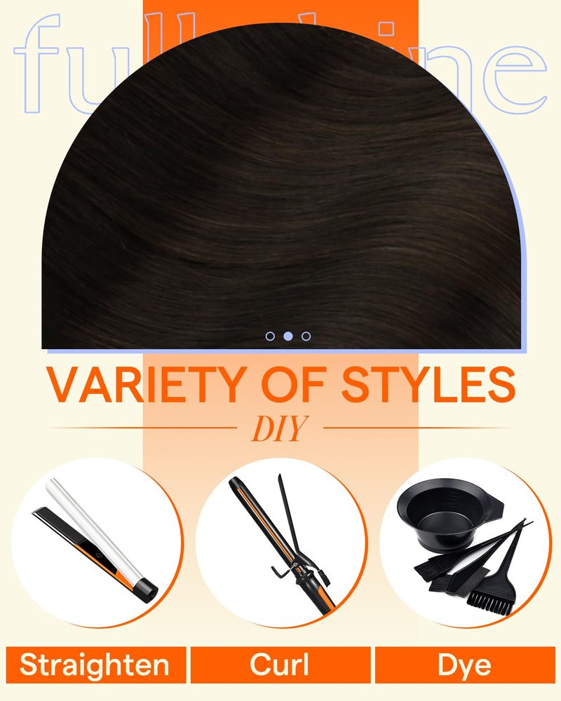Full Shine Brown Wire Human Hair Extensions, Darkest Brown Hair Extension Clip In With Transparent Fish Line Straight Layered Hairpiece 14 Inch 80g